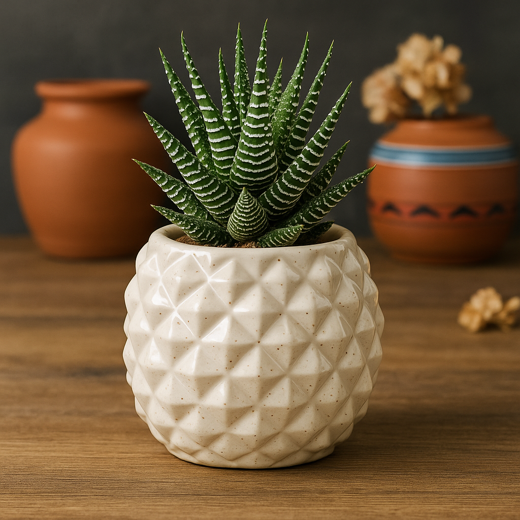 Ivory White Pineapple Ceramic Planter – 10x12 cm | Small Indoor Pot for Succulents