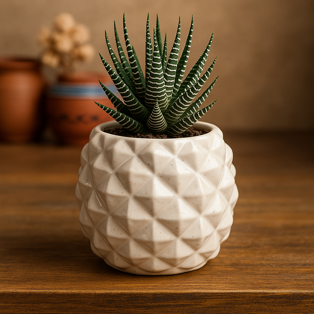 Ivory White Pineapple Ceramic Planter – 10x12 cm | Small Indoor Pot for Succulents