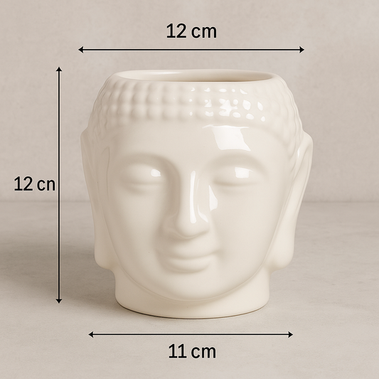 Buddha Head Planter | Glossy White Ceramic Pot for Indoor Plants