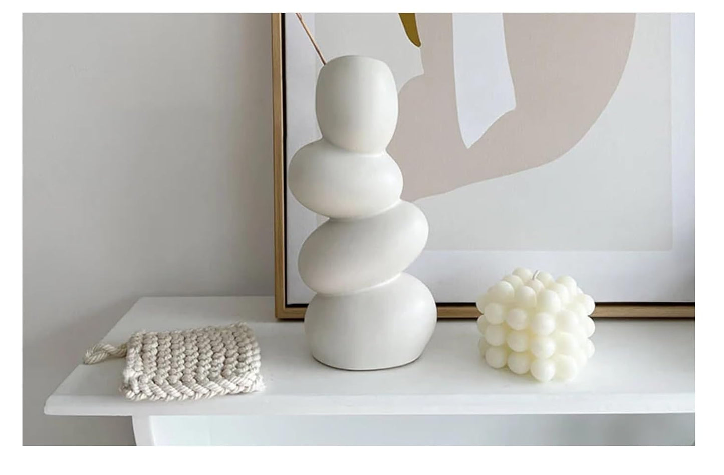 White Stacked Pebble Ceramic Flower Vase - 9inch
