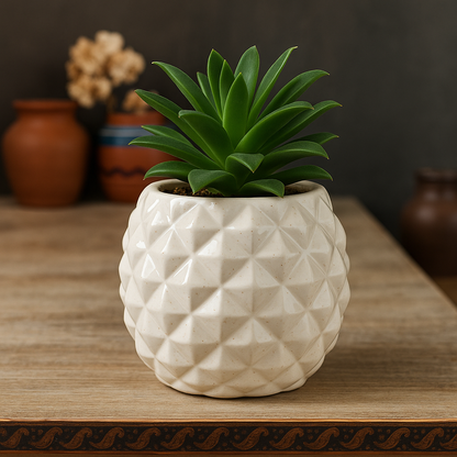 Ivory White Pineapple Ceramic Planter – 10x12 cm | Small Indoor Pot for Succulents