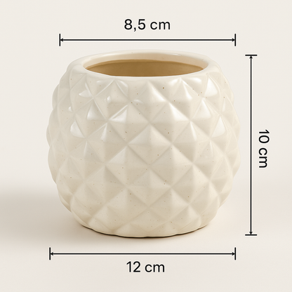 Ivory White Pineapple Ceramic Planter – 10x12 cm | Small Indoor Pot for Succulents