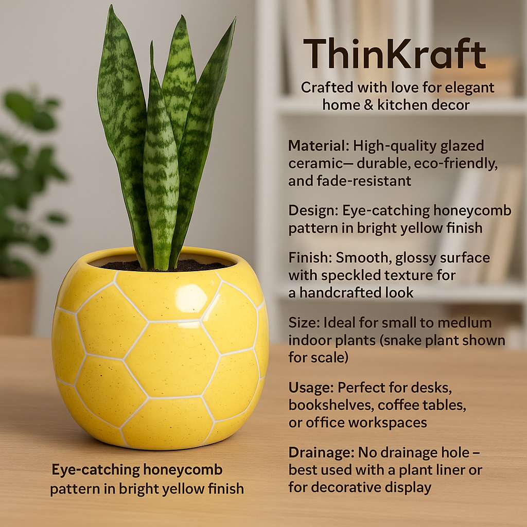 Yellow Honeycomb Ceramic Planter Pot for Indoor Plants | Home Decor