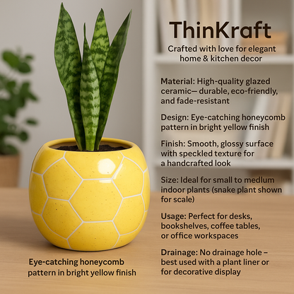 Yellow Honeycomb Ceramic Planter Pot for Indoor Plants | Home Decor