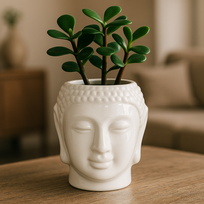 Buddha Head Planter | Glossy White Ceramic Pot for Indoor Plants