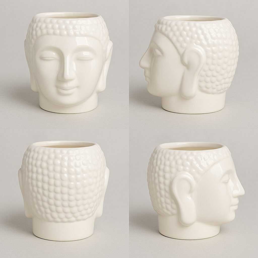 Buddha Head Planter | Glossy White Ceramic Pot for Indoor Plants