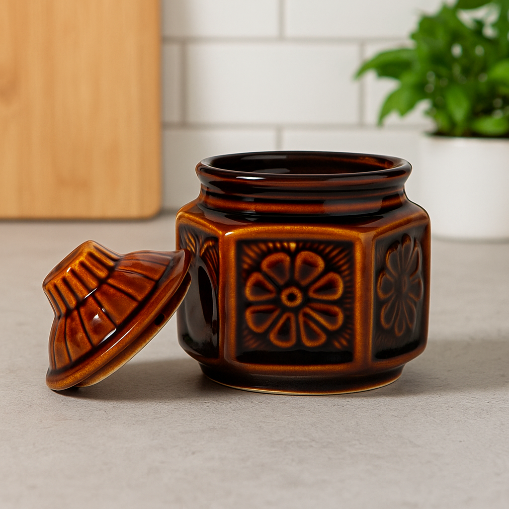 Ceramic Mini Storage Jar | 300 ml, Brown