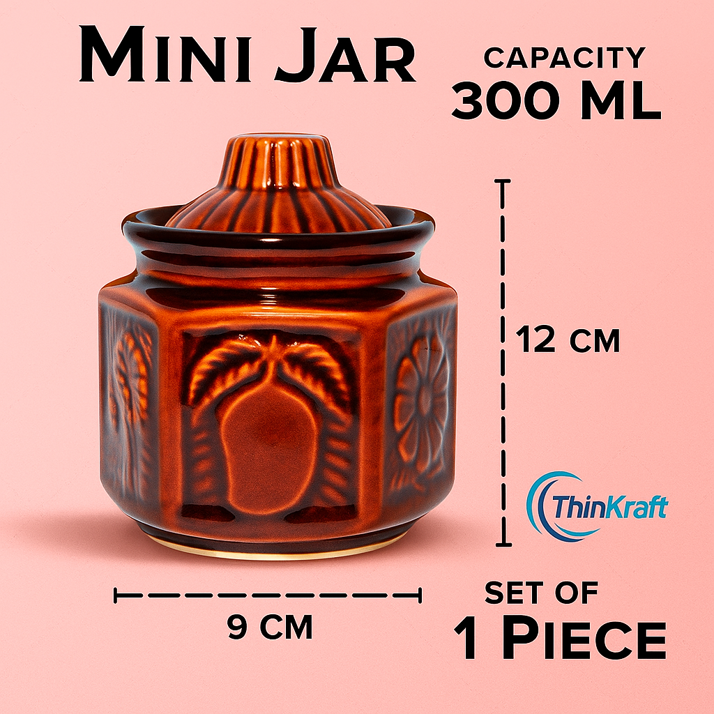 Ceramic Mini Storage Jar | 300 ml, Brown