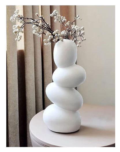 White Stacked Pebble Ceramic Flower Vase - 9inch