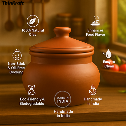 Clay Cooking Pot with Lid – Handmade Mitti Handi