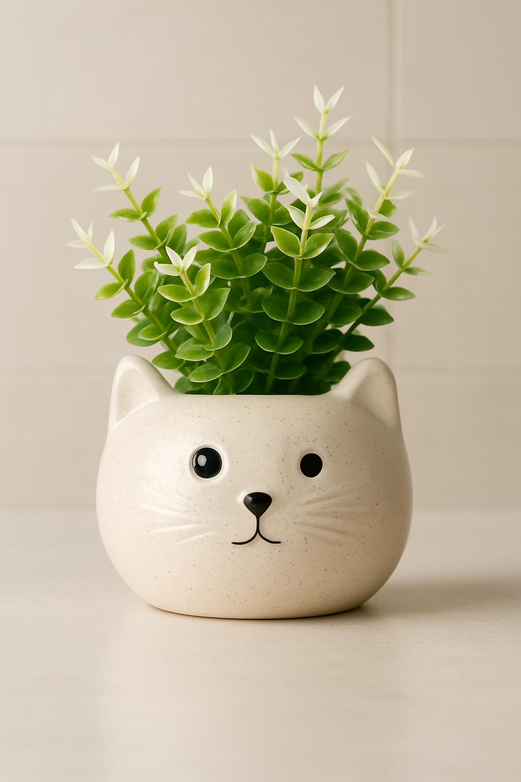 Elegant Ceramic Cat Planters (Set of 2) - White