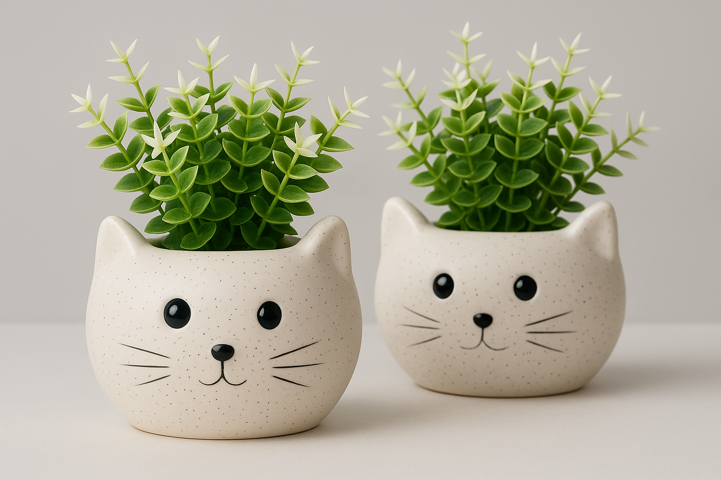 Elegant Ceramic Cat Planters (Set of 2) - White