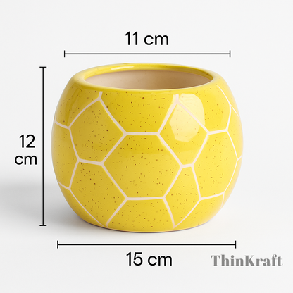 Yellow Honeycomb Ceramic Planter Pot for Indoor Plants | Home Decor